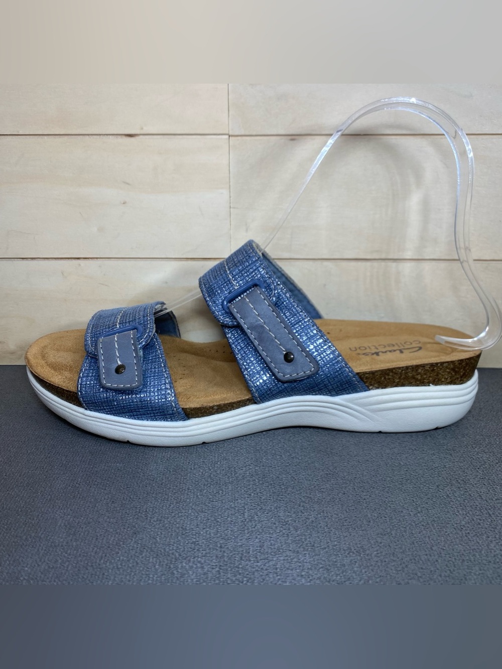 Clarks April Dusk Slide Sandals Women's Size 7.5 N Shoes Blue Silver Slip-Ons - Picture 4 of 11